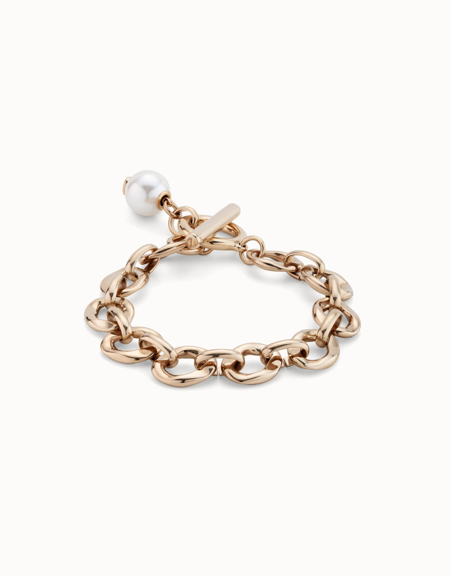 UNOde50 Gold YOLO Bracelet With White Pearl Size Large