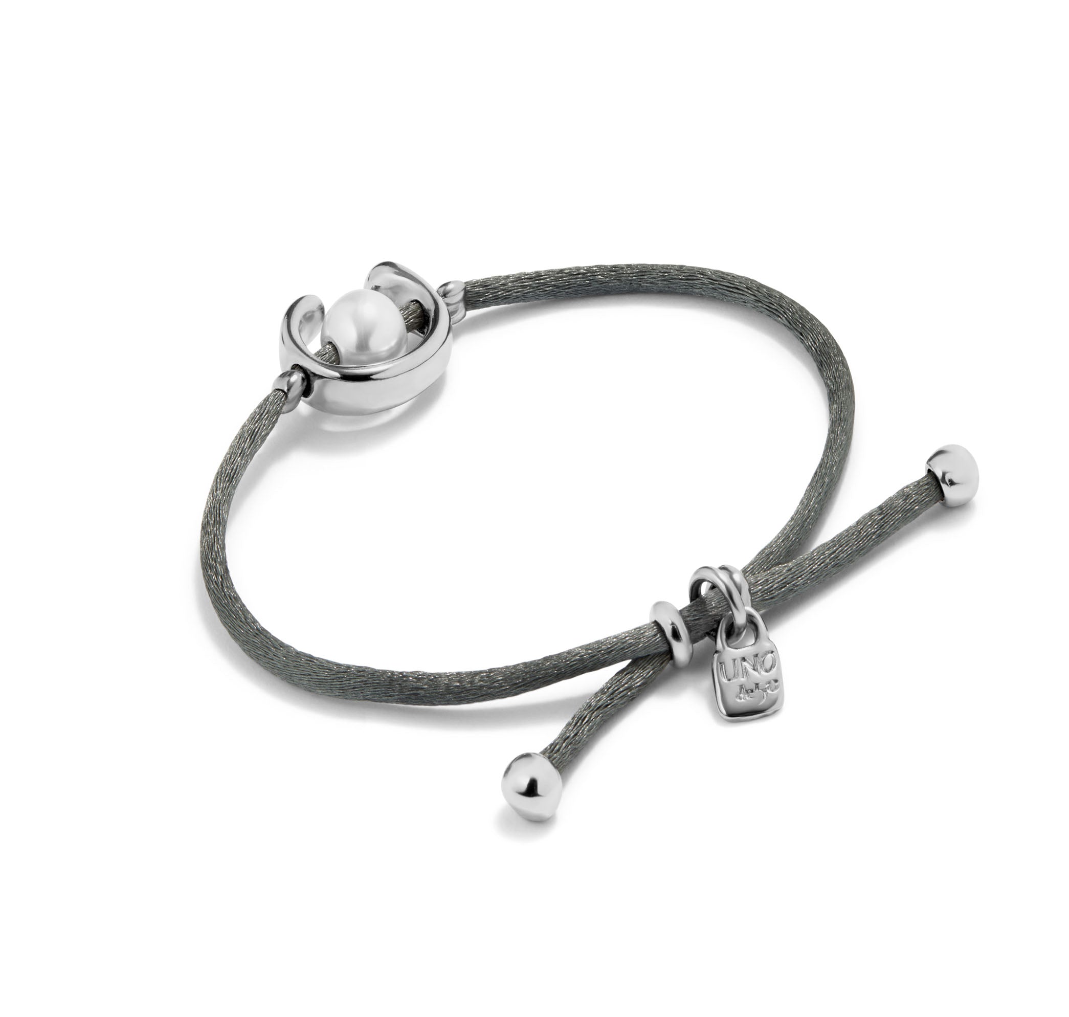 UNOde50  Sterling Silver-Plated Blackish Thread Bracelet With Shell Pearl Accessory Size Medium