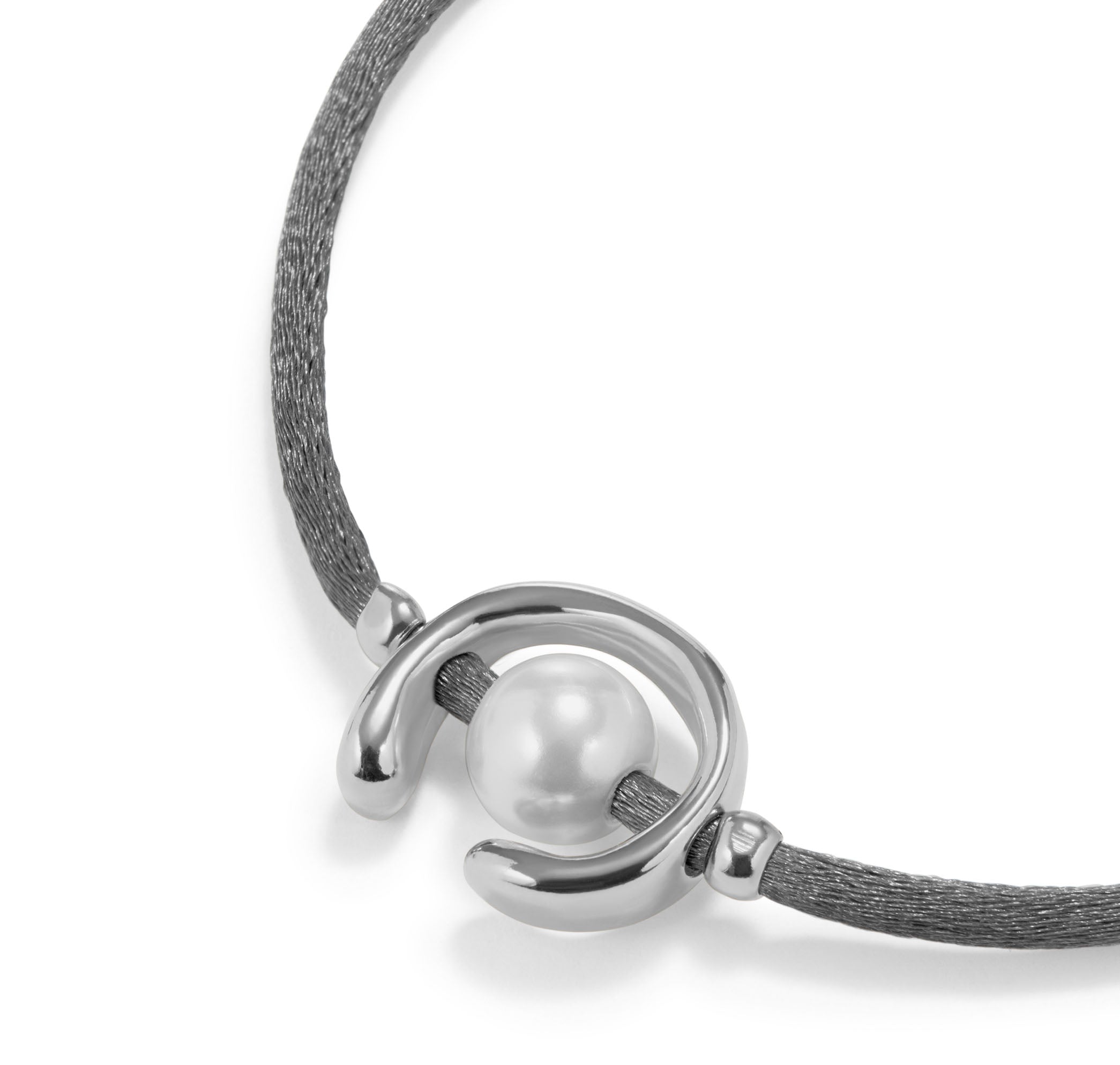 UNOde50  Sterling Silver-Plated Blackish Thread Bracelet With Shell Pearl Accessory Size Medium