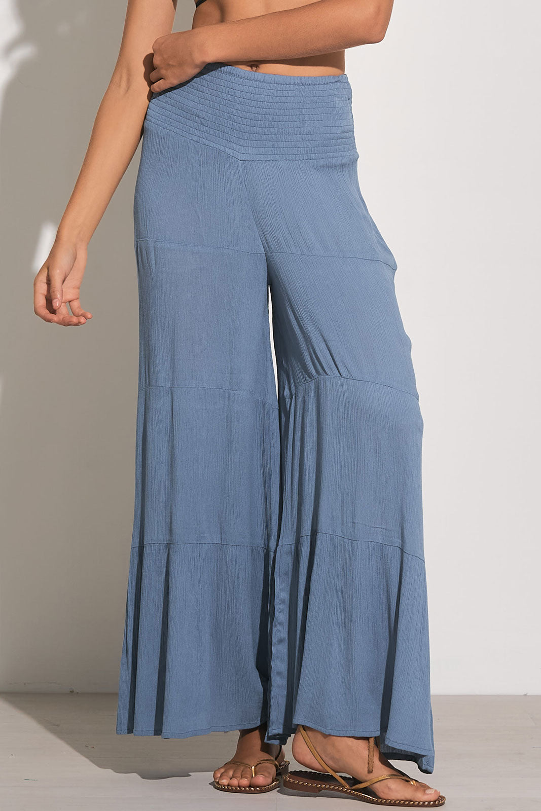 Wide Leg Tiered Pant- Blue