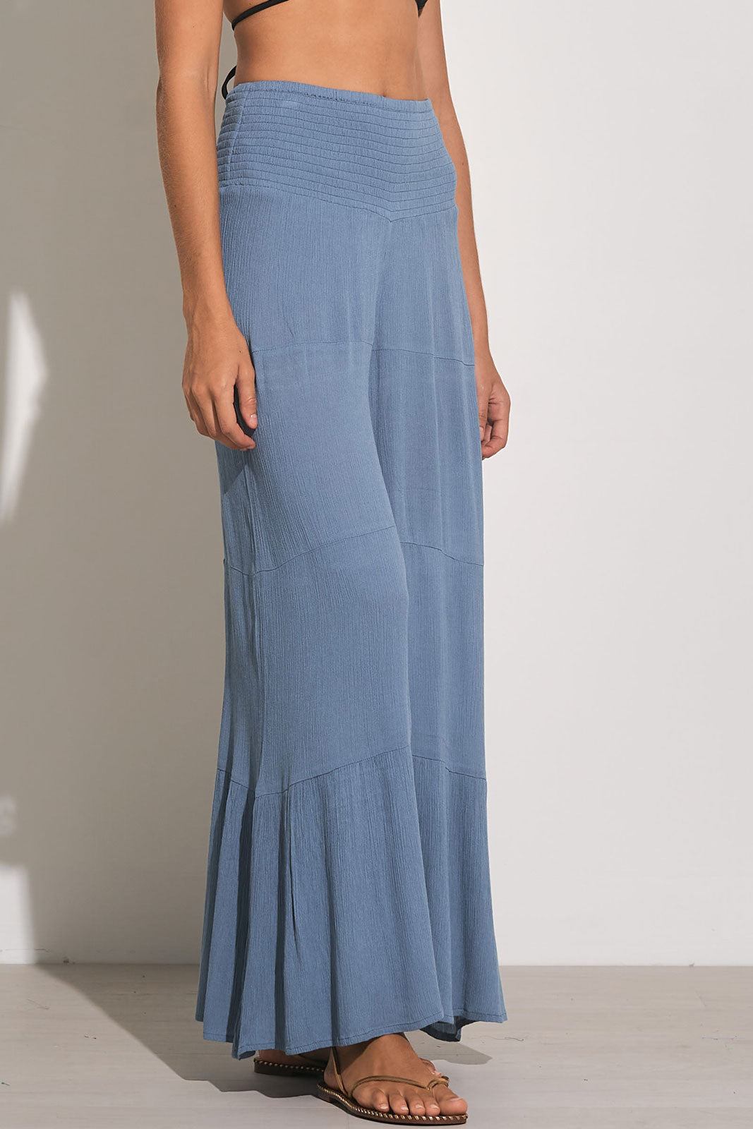 Wide Leg Tiered Pant- Blue
