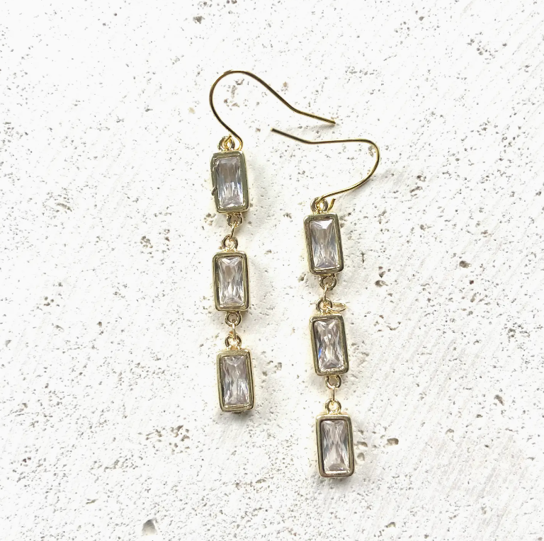 Earring Multi Rectangle Crystal Drop Gold