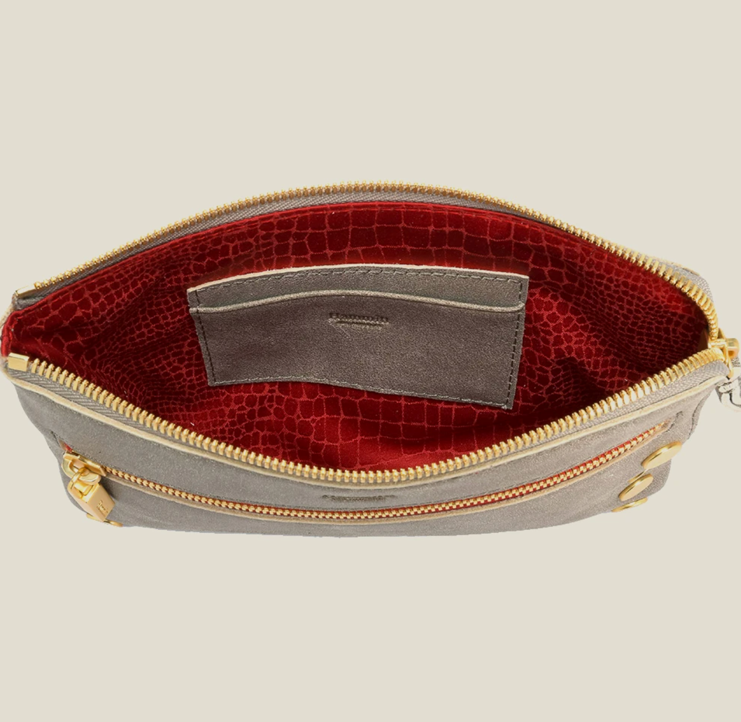 Nash Small 2 - Pewter Brushed Gold Red Zipper