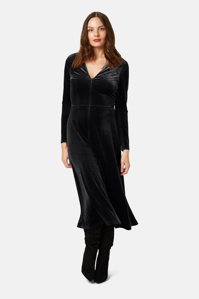 Velvet Zip Front Dress - Black