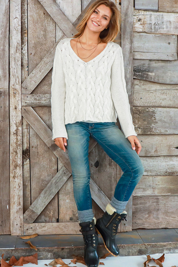 Cobblestone Cable V Sweater