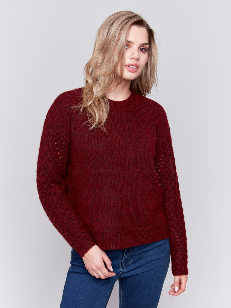 Fishnet Sleeve Sweater -Cabernet