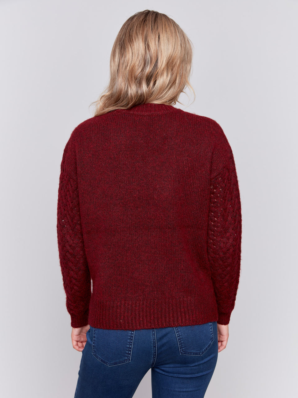 Fishnet Sleeve Sweater -Cabernet