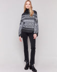 Hairy Yarn Print Poncho -Charcoal