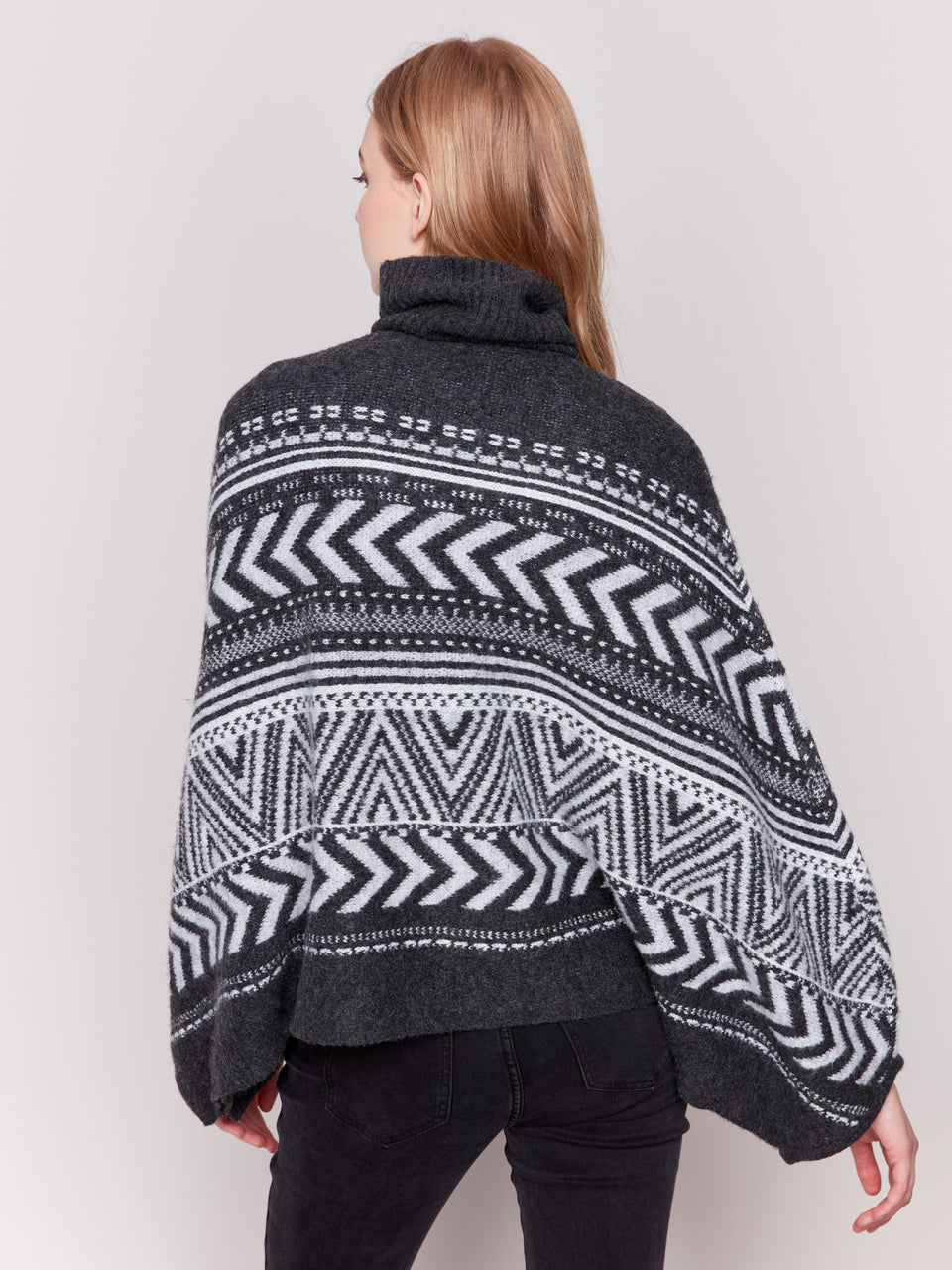 Hairy Yarn Print Poncho -Charcoal