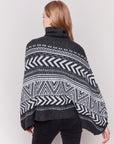 Hairy Yarn Print Poncho -Charcoal