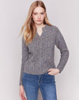 Speckled Yarn Cable Sweater -Charcoal