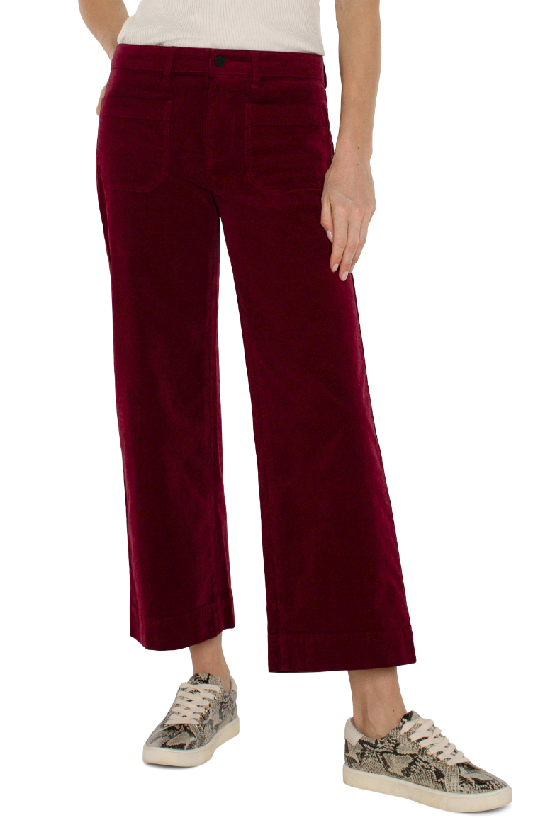 Corduroy Crop Wide Leg w/Patch Pkts-Ruby