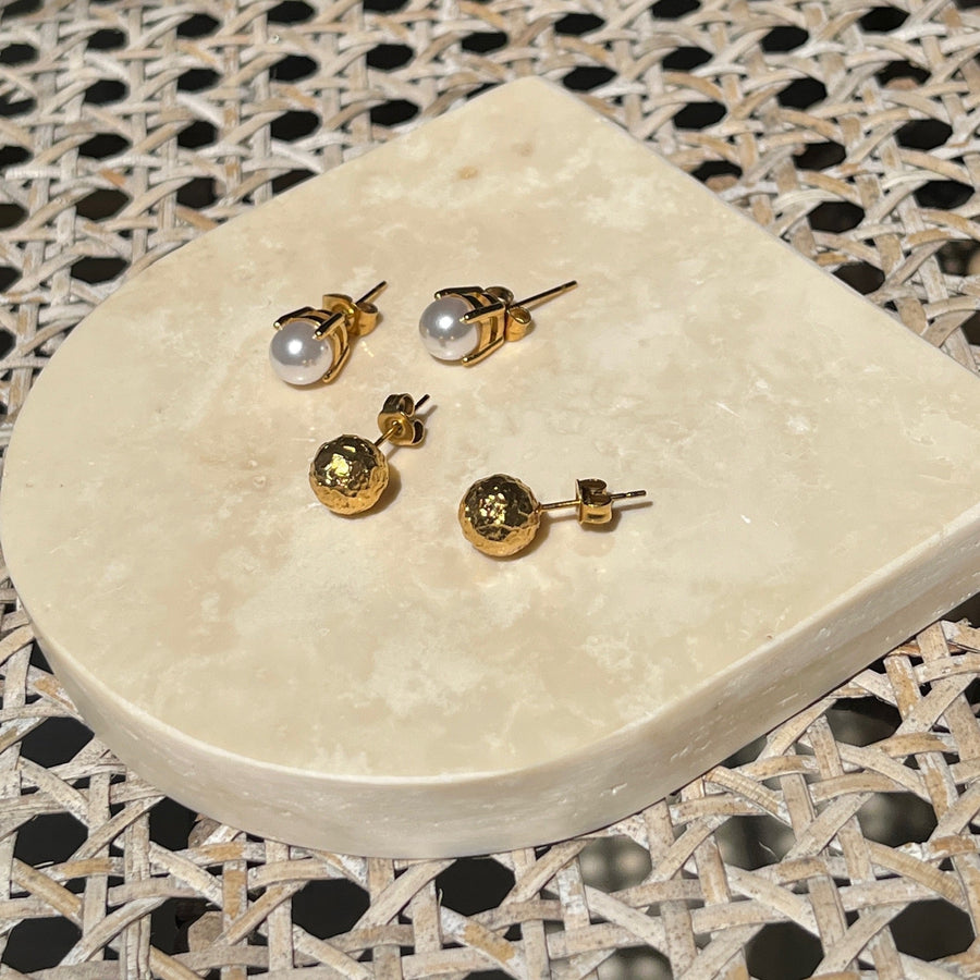 Adara Hammered Sphere Stud Earring - Gold