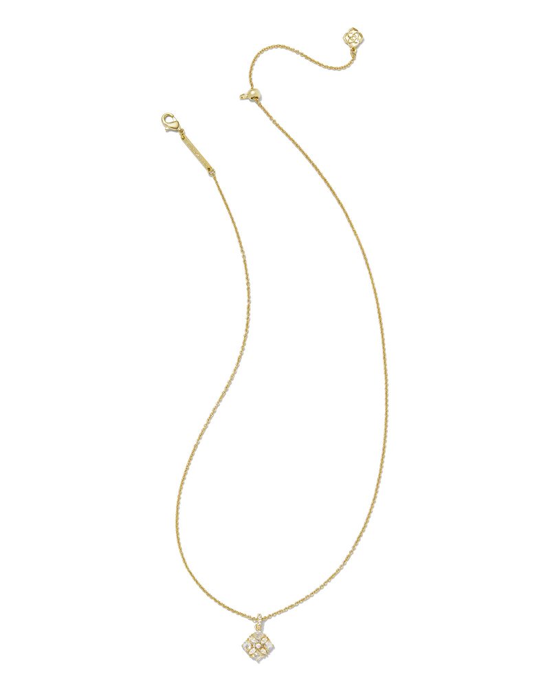 Kendra Scott Dira Crystal Short Pendant Necklace Gold White Crystal