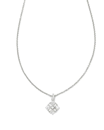 Kendra Scott Dira Crystal Short Pendant Necklace Silver White Crystal