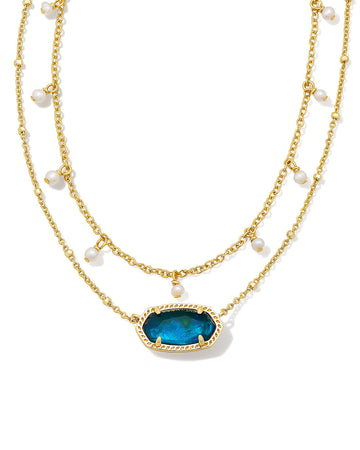 Kendra Scott  Elisa Pearl Multi Strand Necklace Gold Teal Abalone