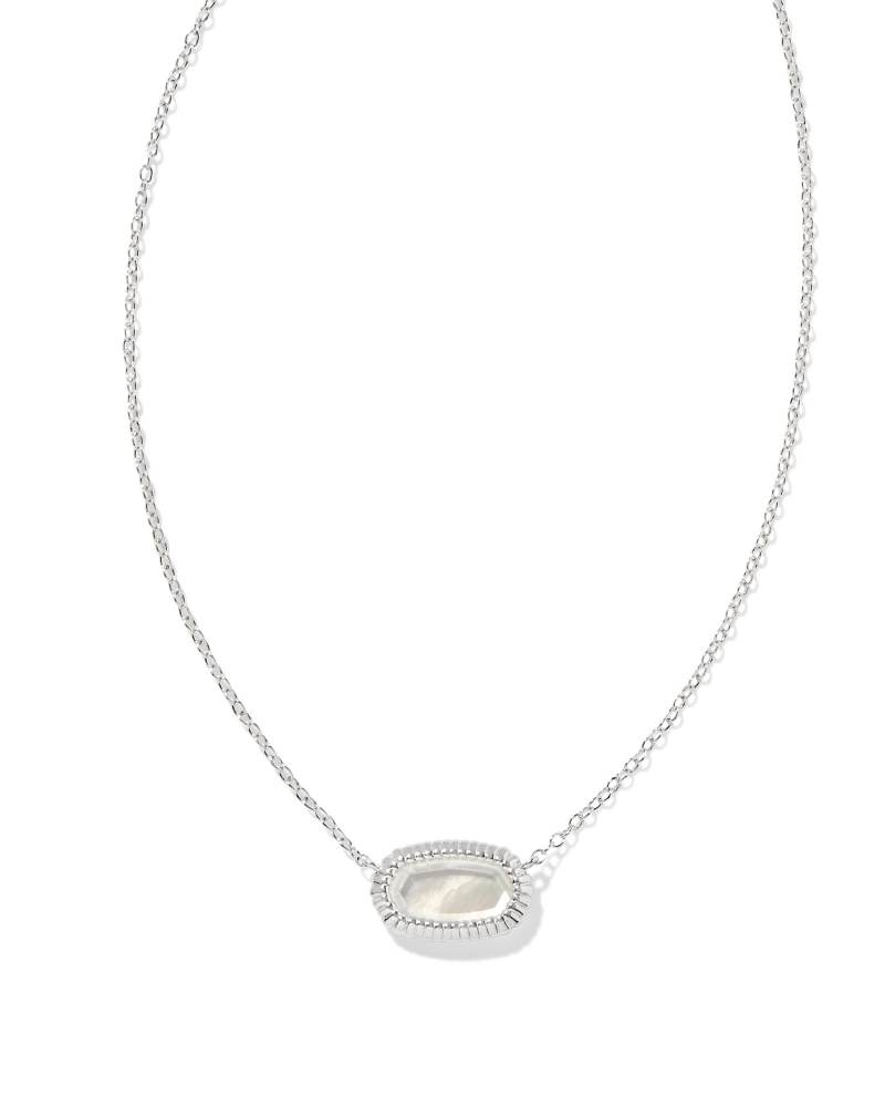 Kendra Scott Elisa Ridge Frame Short Pendant Necklace Silver Ivory Mother Of Pearl