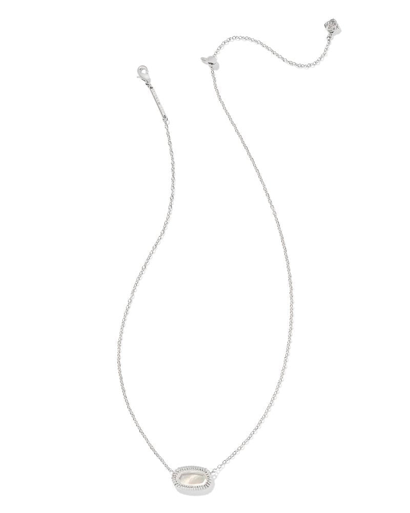Kendra Scott Elisa Ridge Frame Short Pendant Necklace Silver Ivory Mother Of Pearl