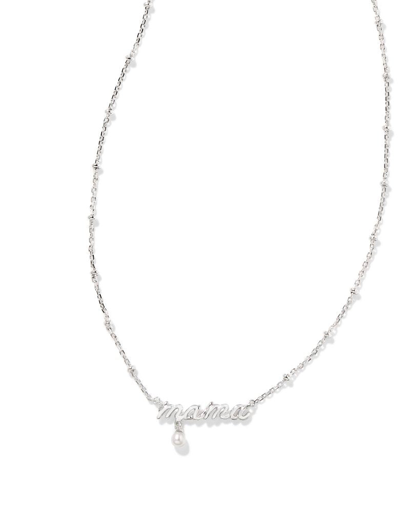 Kendra Scott Mama Script Pendant Necklace Silver White Pearl