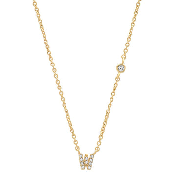 Gold Cubic Zirconia Initial Necklace- W