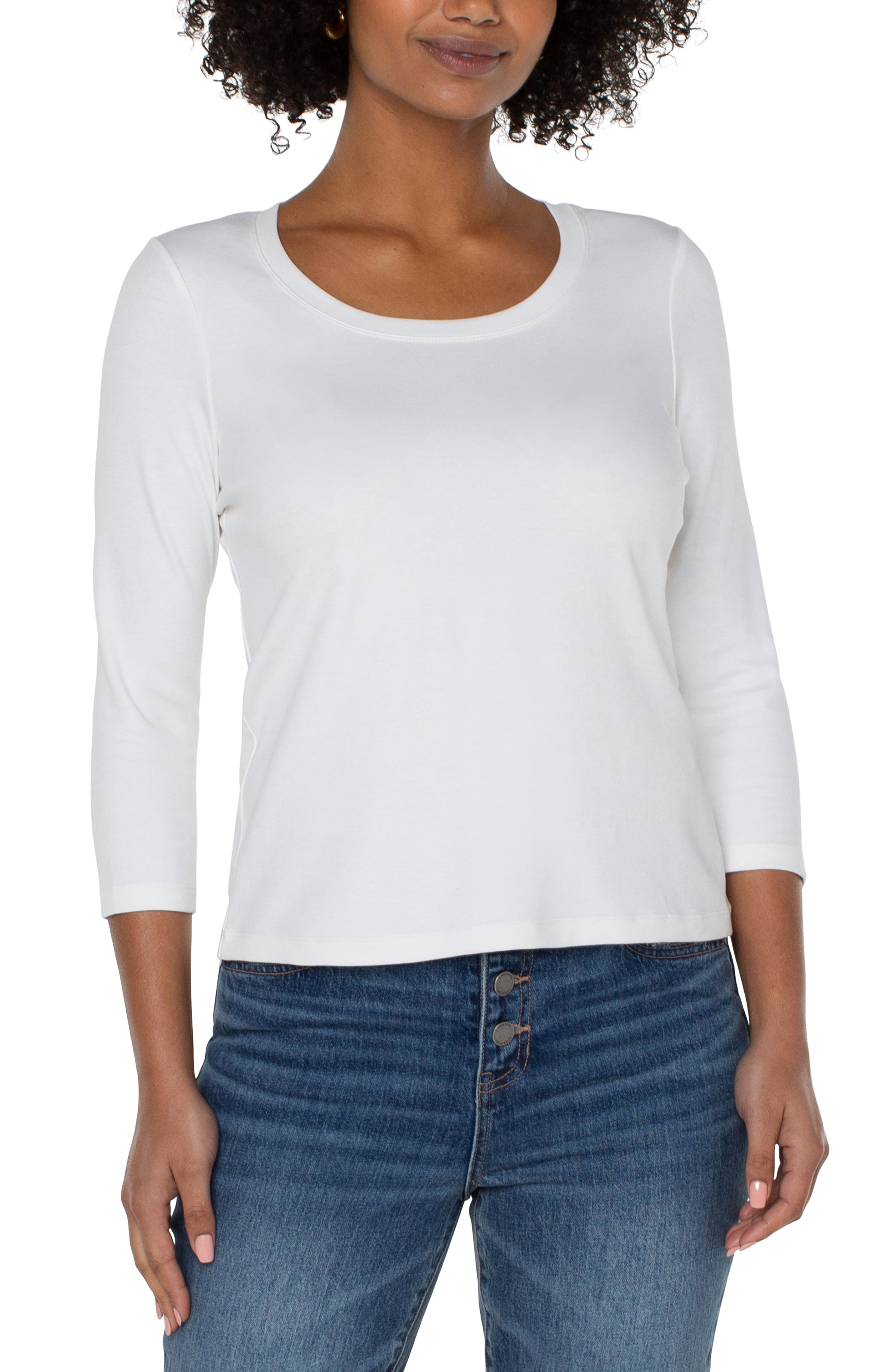 LC 3/4 Sleeve Scoop Neck Tee White