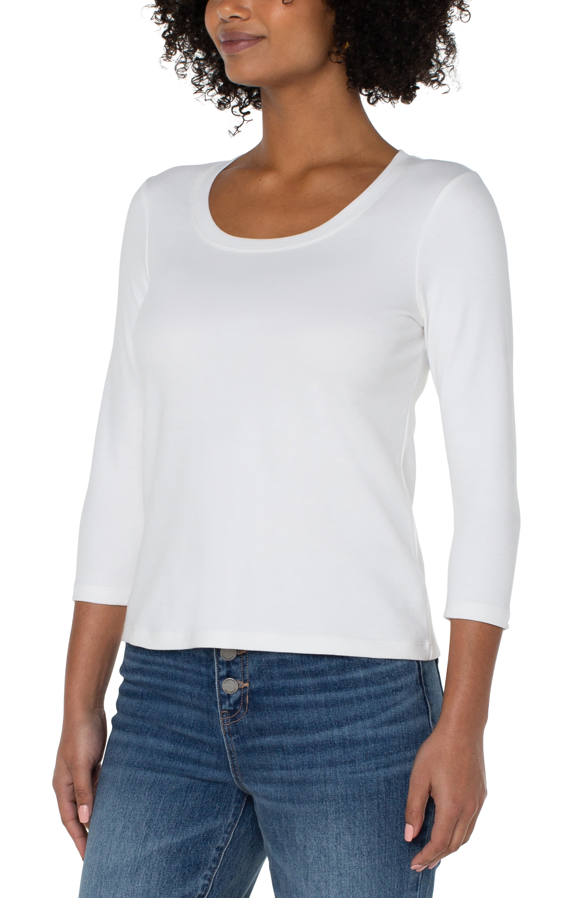 LC 3/4 Sleeve Scoop Neck Tee White