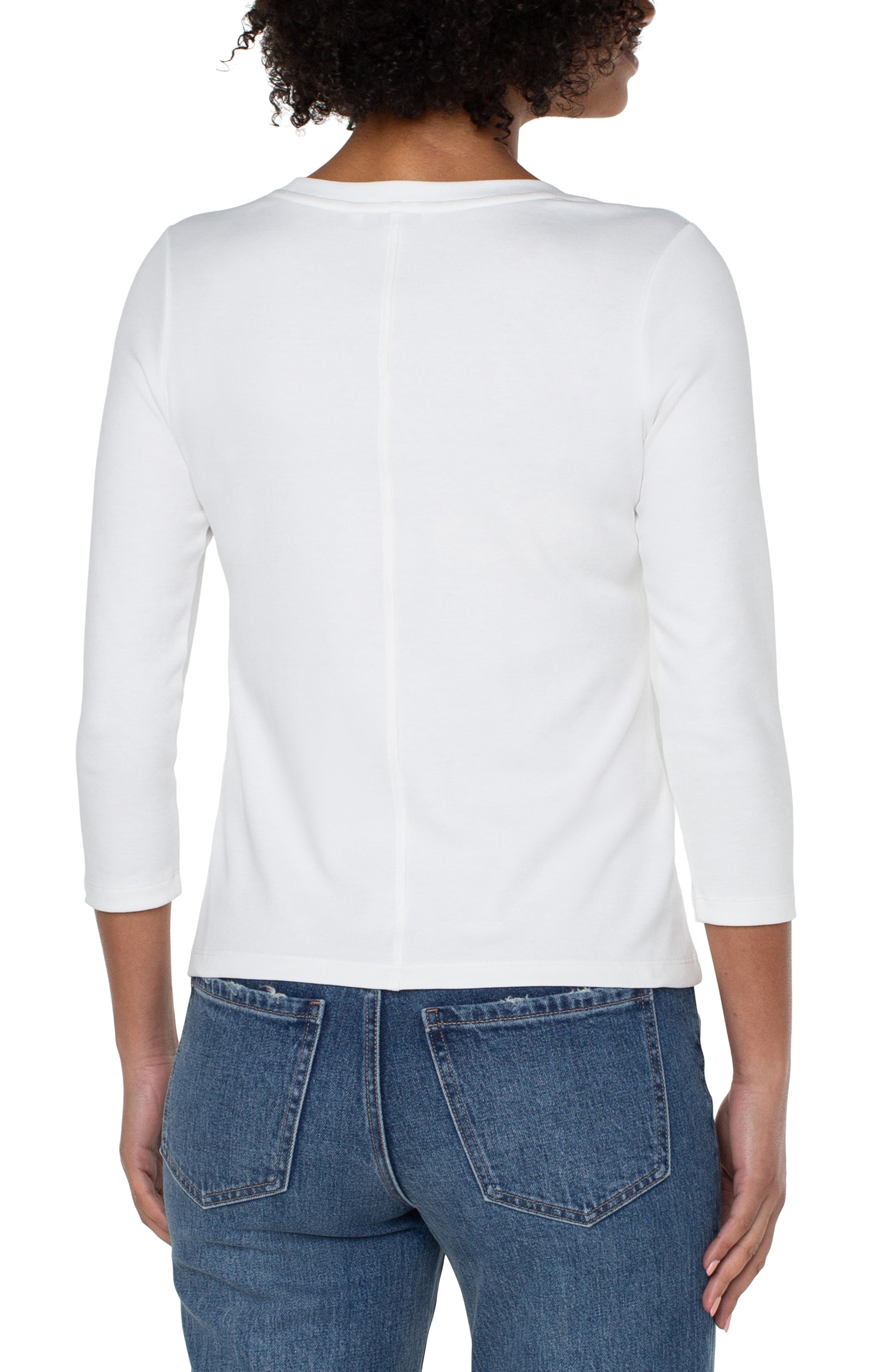 LC 3/4 Sleeve Scoop Neck Tee White