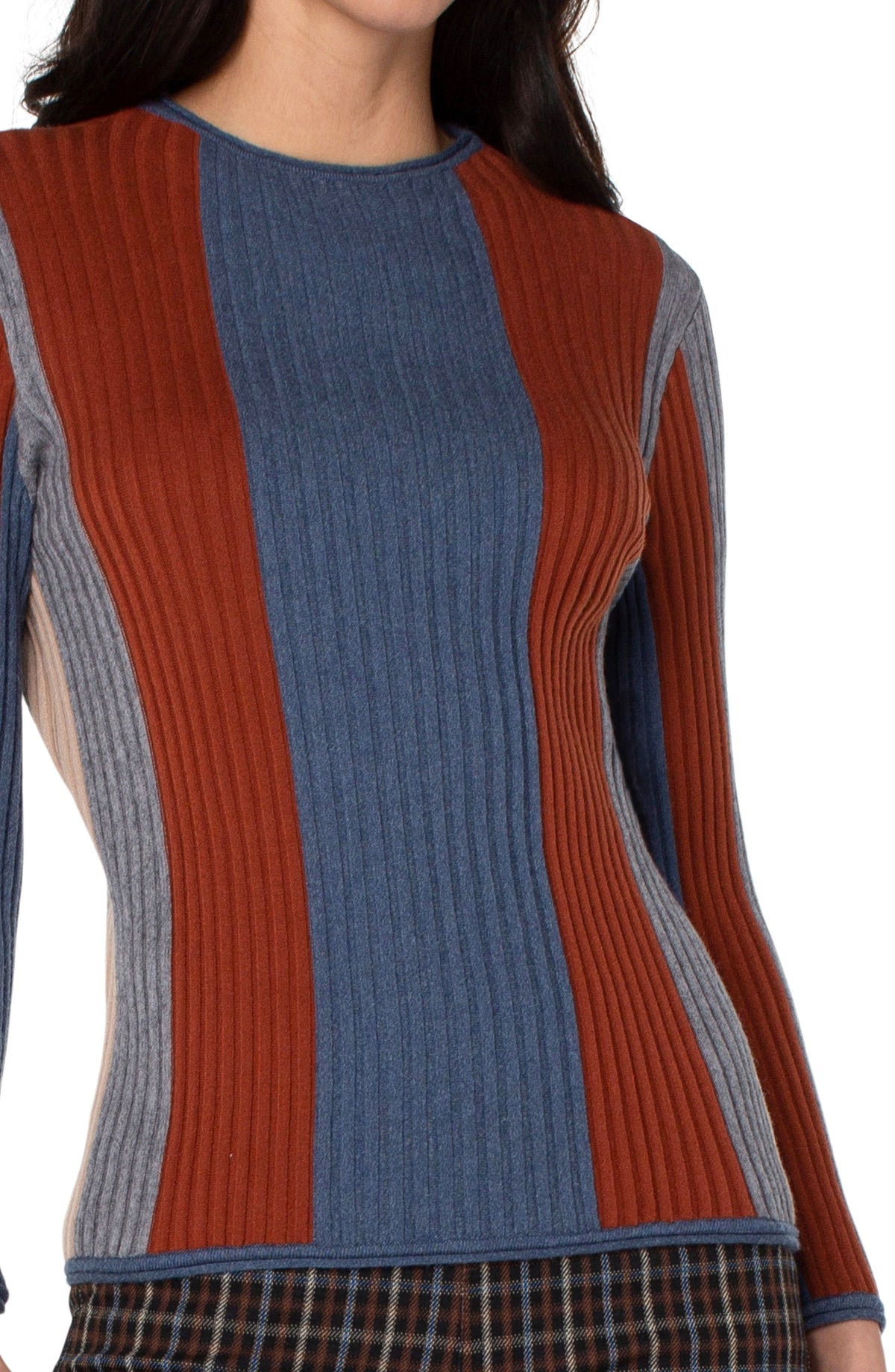 Long Sleeve Striped Crew Neck Sweater - Chambray Multi