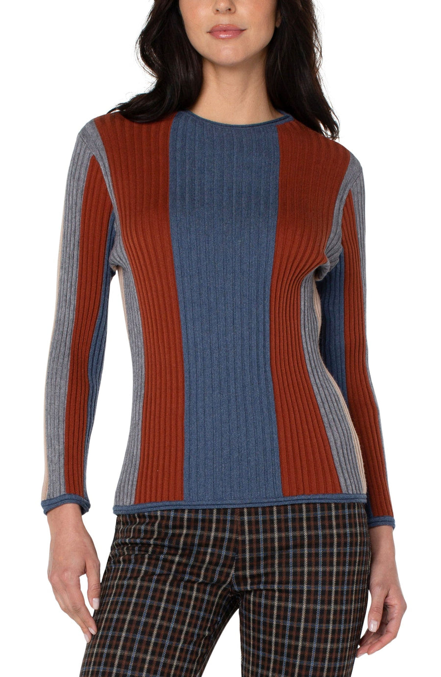 Long Sleeve Striped Crew Neck Sweater - Chambray Multi