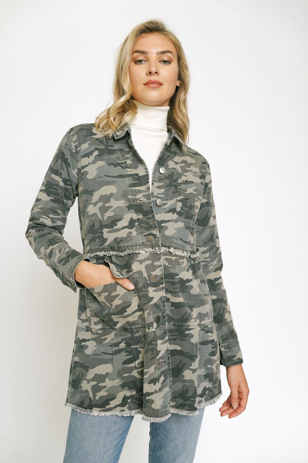 Tiered Long Trucker Jacket