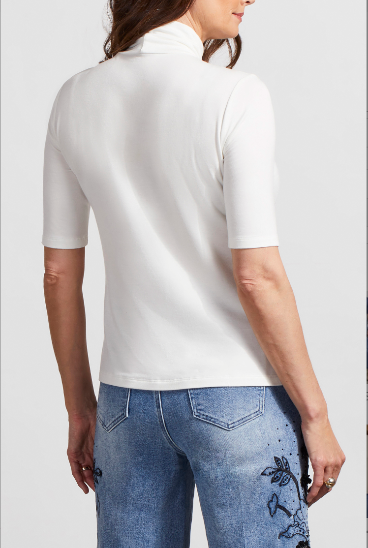 Mock Neck Elbow Sleeve Top - Cream