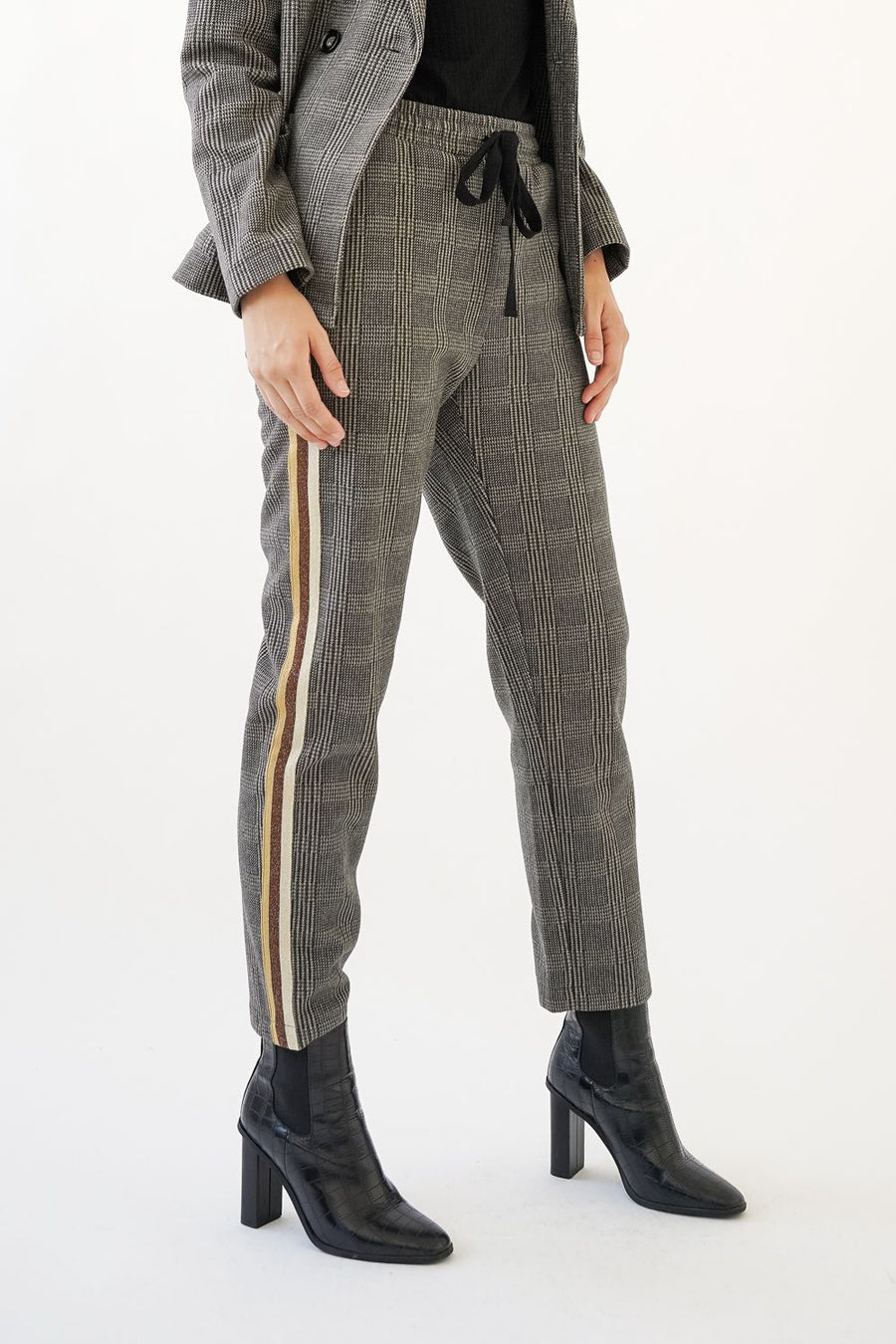 Knit Checkered Pants - Grey