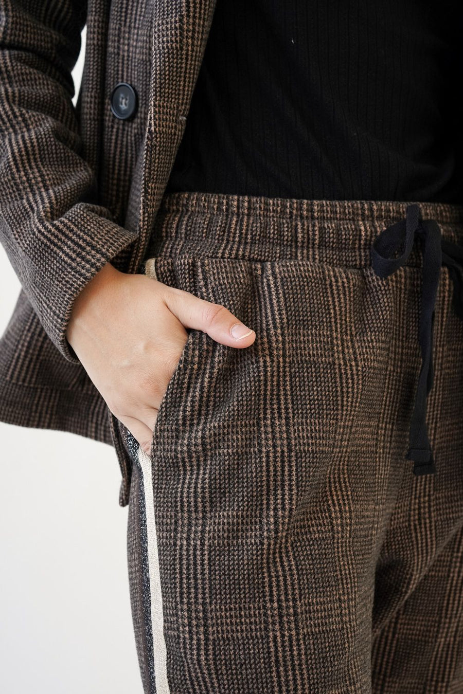 Knit Checkered Pants - Mocha