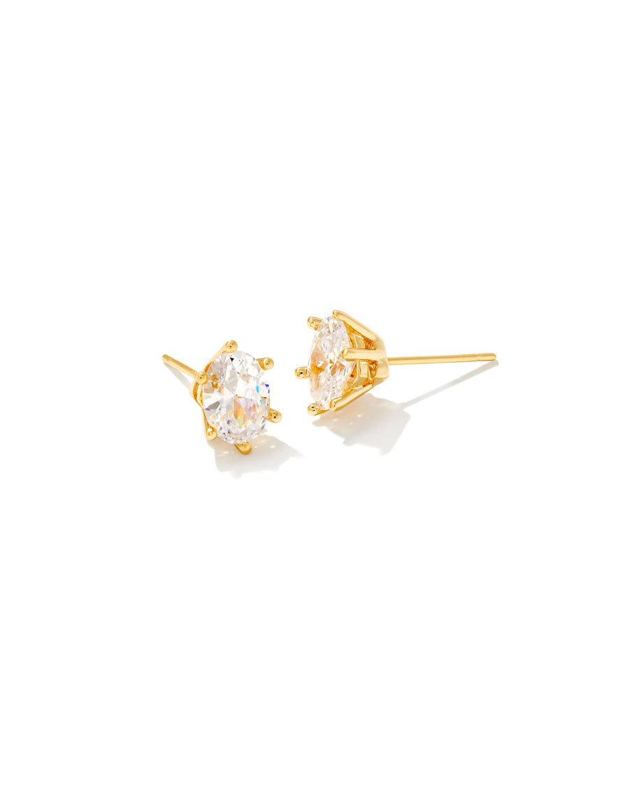 Kendra Scott Cailin Crystal Stud Earrings Gold Metal White Cubic Zirconia