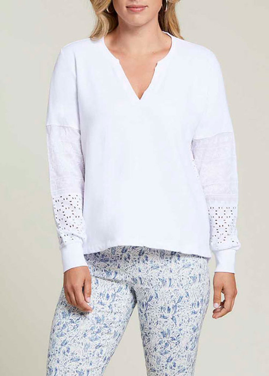 Split Neck Top with Embroidery