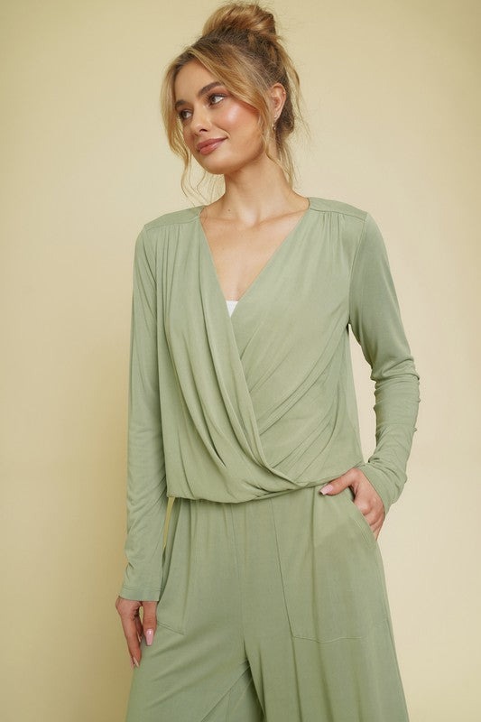 Plunging Neck Top - Sage