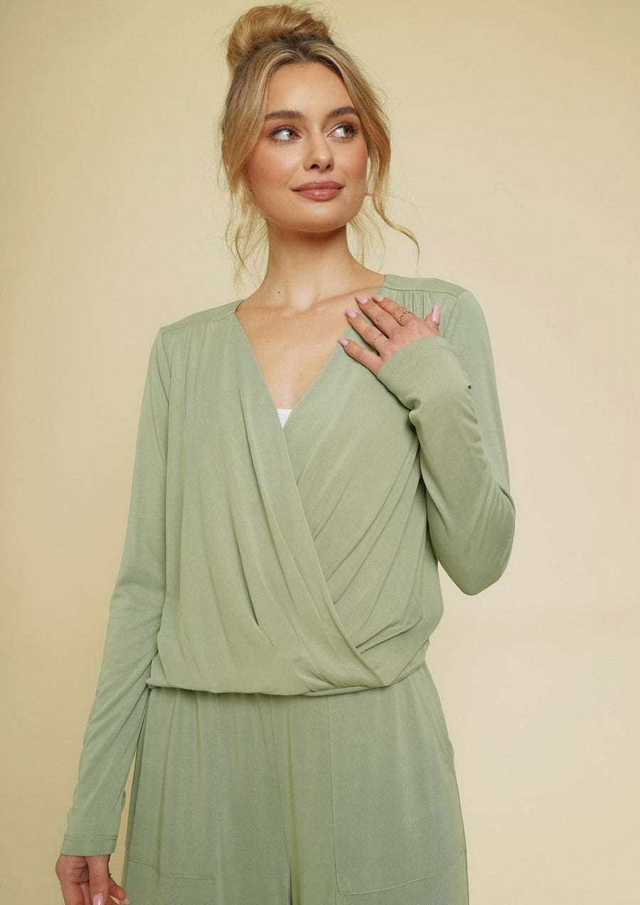Plunging Neck Top - Sage