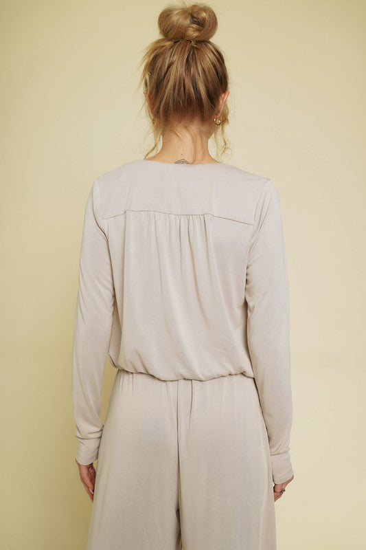 Plunging Neck Top - Almond