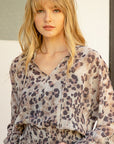 Leopard Print Smocked Blouse - Taupe