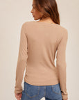 Surplice Rib Long Sleeve Top - Tan