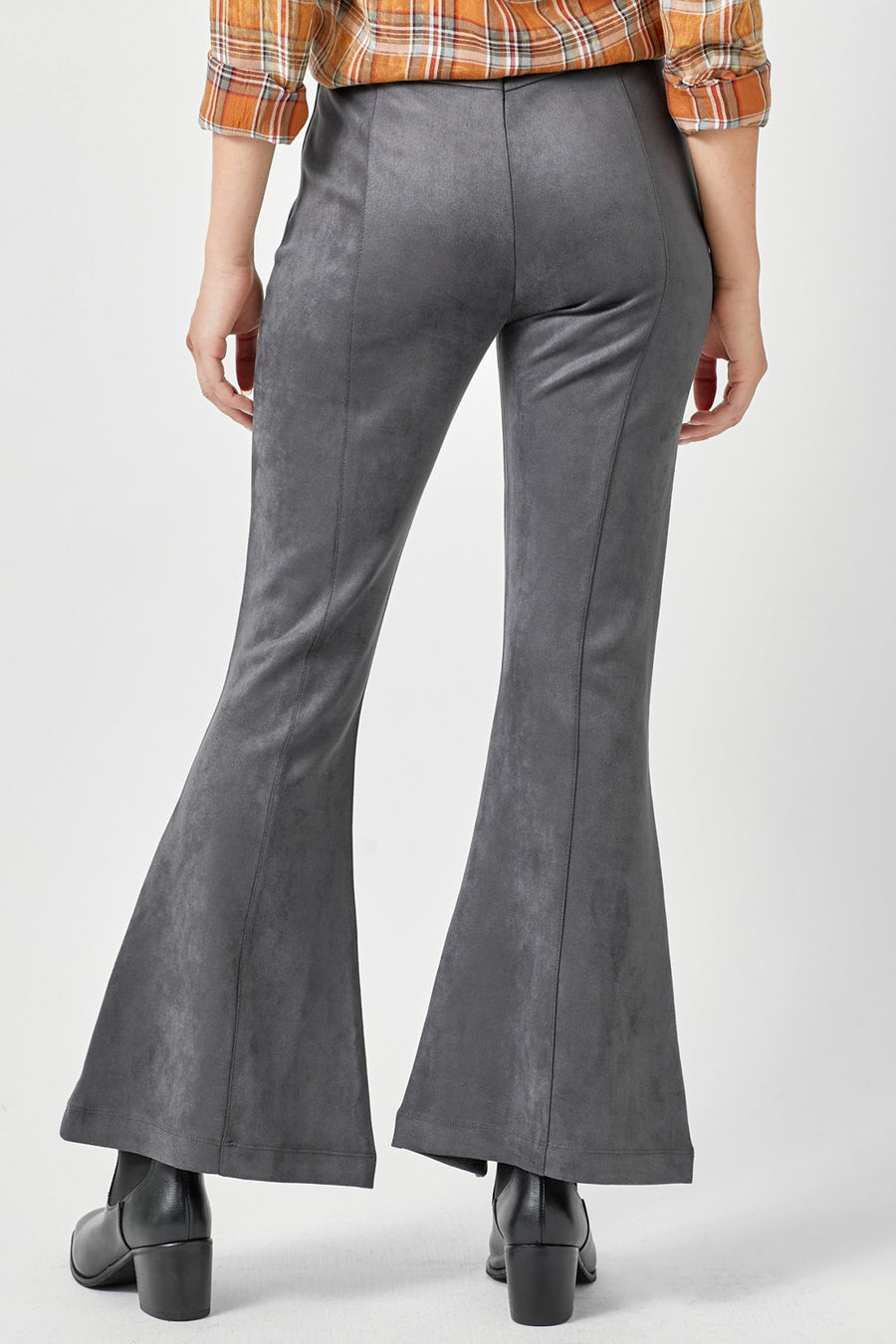 Front Slit Suede Flare Pants - Charcoal