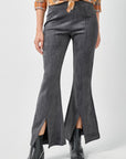 Front Slit Suede Flare Pants - Charcoal