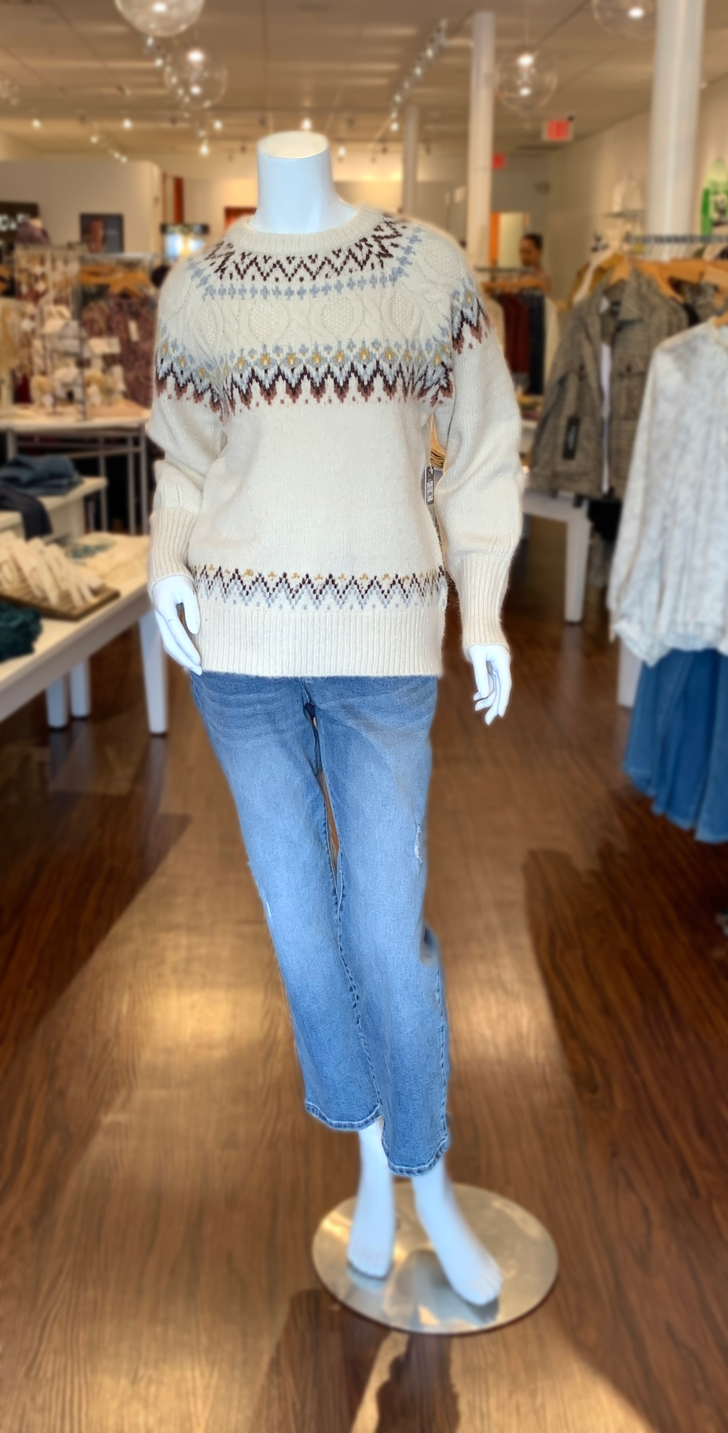 Melinda Fair Isle Sweater with Balloon Sleeve