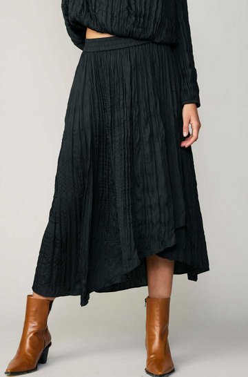 Asymmetric Wrinkled Long Skirt - Black