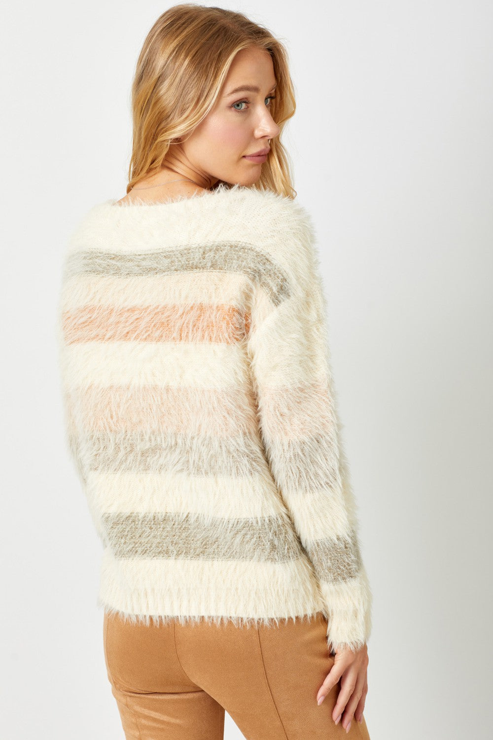 Fuzzy Color Stripe Sweater