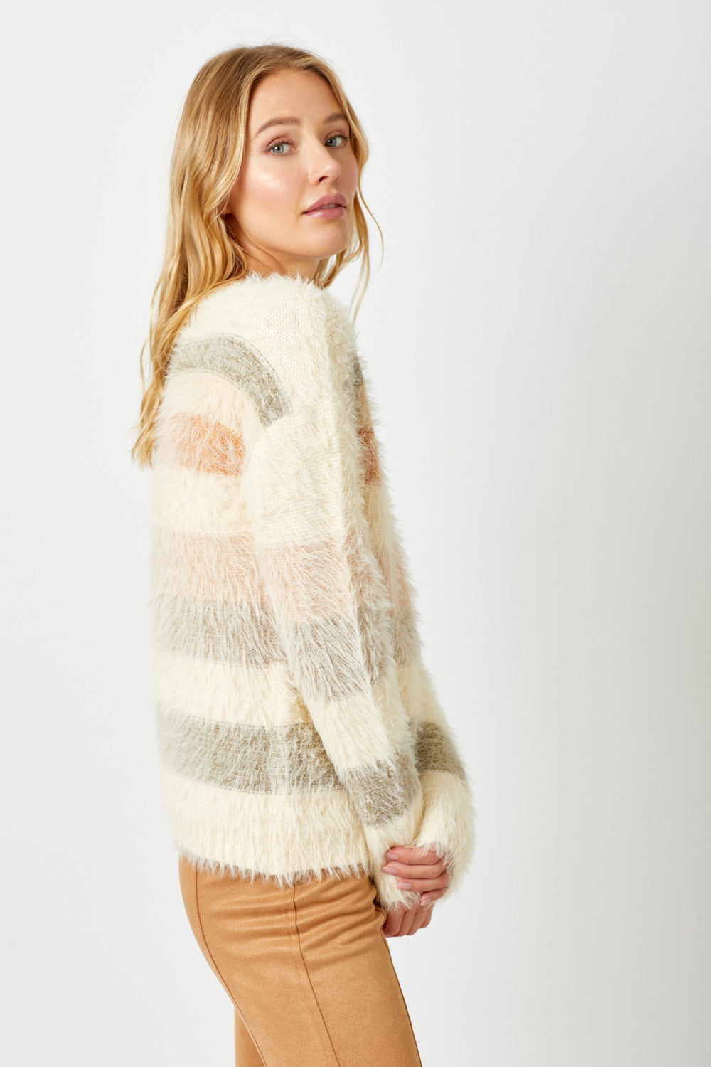 Fuzzy Color Stripe Sweater