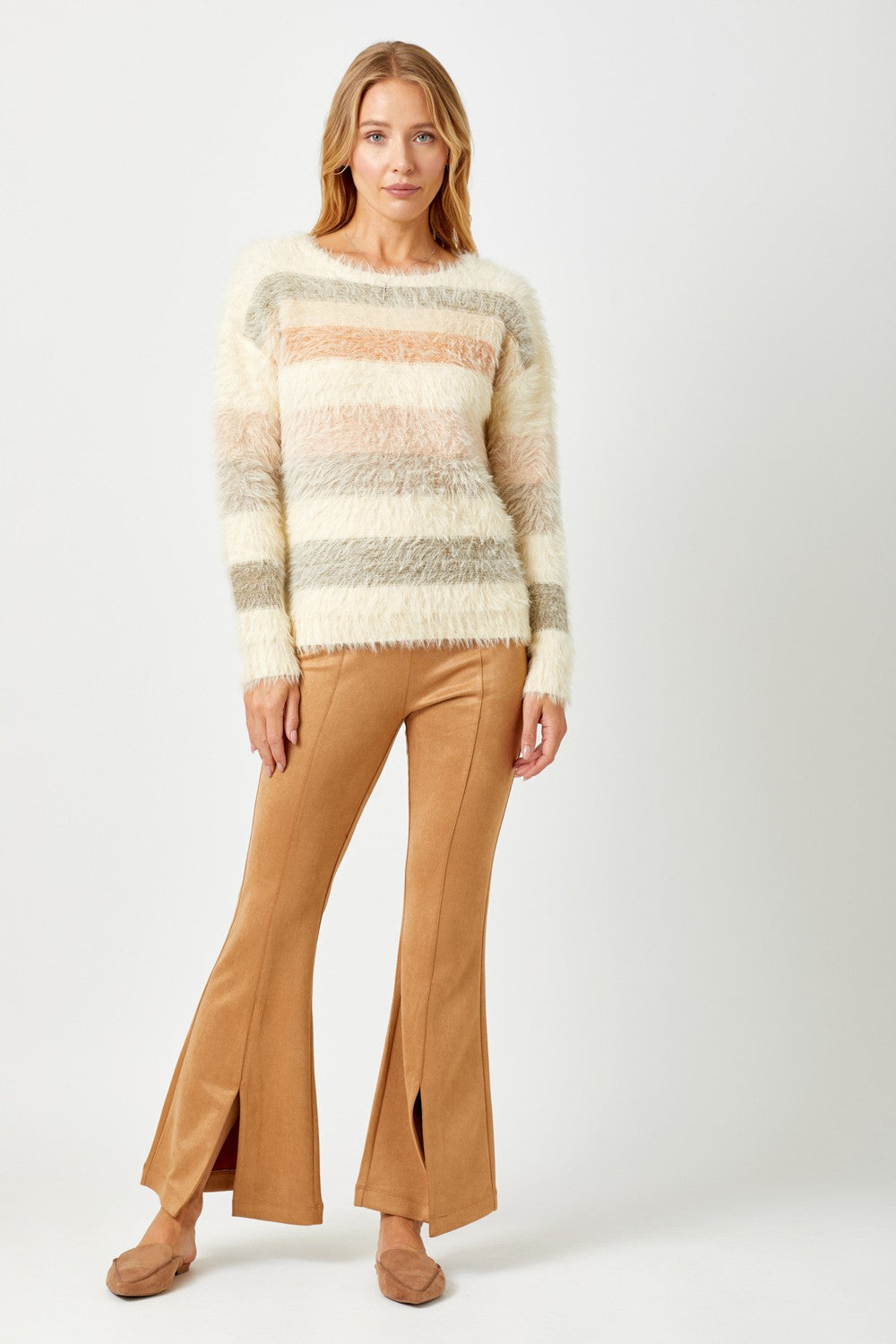 Fuzzy Color Stripe Sweater