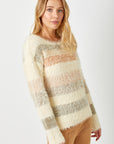 Fuzzy Color Stripe Sweater