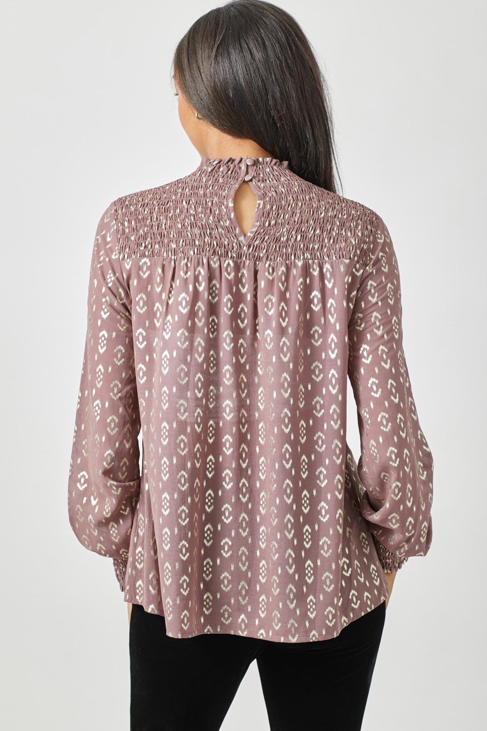 Sparkle Smocked Yoke Blouse - Mauve