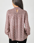 Sparkle Smocked Yoke Blouse - Mauve